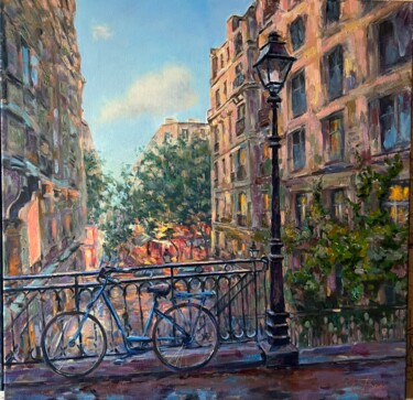 Painting titled "Paris . Monmartre" by Liudmila Bodiagina, Original Artwork, Oil Mounted on Wood Stretcher frame