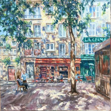 Картина под названием "Летнее кафе" - Людмила Бодягина, Подлинное произведение искусства, Масло Установлен на Деревянная рам…
