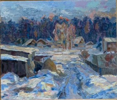 Painting titled "Вечер.Конец февраля" by Ludmila Cerednicenko, Original Artwork, Oil