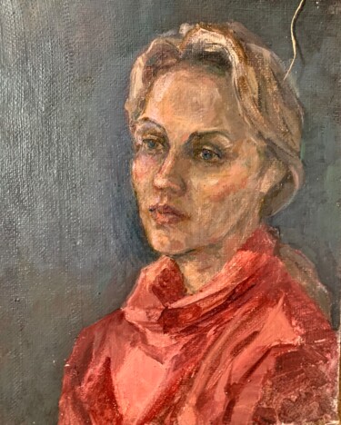 Pittura intitolato "Автопортрет в красн…" da Ludmila Cerednicenko, Opera d'arte originale, Olio