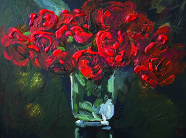 Painting titled "Roses" by Ludmila Charlamova, Original Artwork, Acrylic