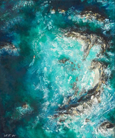 Painting titled "Sea Dreams" by Ludmila Gorbunova, Original Artwork, Oil Mounted on Wood Stretcher frame