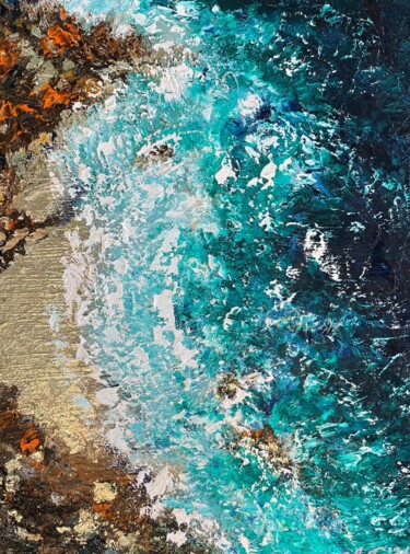 Картина под названием "Golden Beach" - Ludmila Gorbunova, Подлинное произведение искусства, Масло Установлен на Деревянная р…
