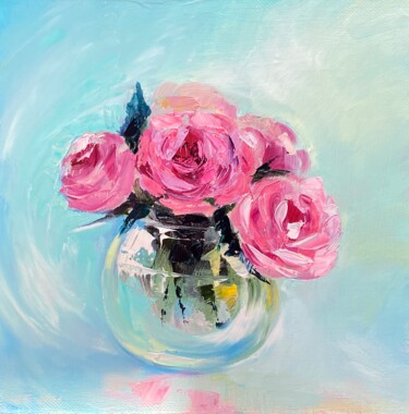 Картина под названием "China Rose" - Ludmila Gorbunova, Подлинное произведение искусства, Масло Установлен на Деревянная рам…
