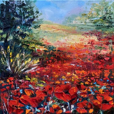 Malerei mit dem Titel "Poppies Field" von Ludmila Gorbunova, Original-Kunstwerk, Öl Auf Keilrahmen aus Holz montiert