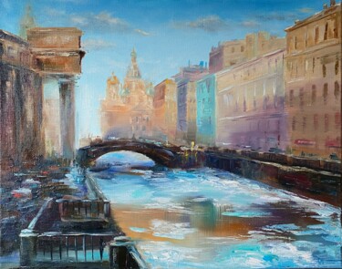 Painting titled "Spring in St-Peters…" by Ludmila Gorbunova, Original Artwork, Oil Mounted on Wood Stretcher frame