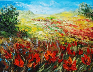 Painting titled "Sunny Day" by Ludmila Gorbunova, Original Artwork, Oil Mounted on Wood Stretcher frame