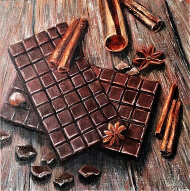 Painting titled "Chocolate Time" by Ludmila Gorbunova, Original Artwork, Oil Mounted on Wood Stretcher frame
