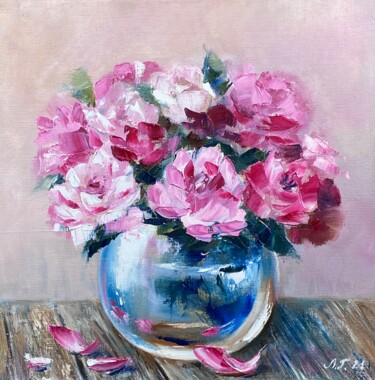 Painting titled "Rose Beauty" by Ludmila Gorbunova, Original Artwork, Oil Mounted on Wood Stretcher frame