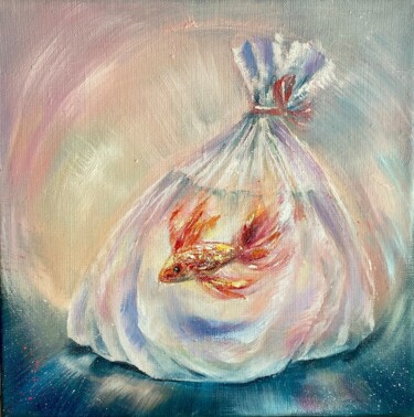 Malarstwo zatytułowany „Good Luck Fish” autorstwa Ludmila Gorbunova, Oryginalna praca, Olej Zamontowany na Drewniana rama no…