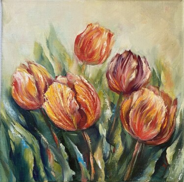 Painting titled "Tulips Radiance" by Ludmila Gorbunova, Original Artwork, Oil