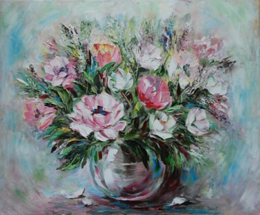 Painting titled "Spring Fantasy" by Ludmila Gorbunova, Original Artwork, Oil Mounted on Wood Stretcher frame