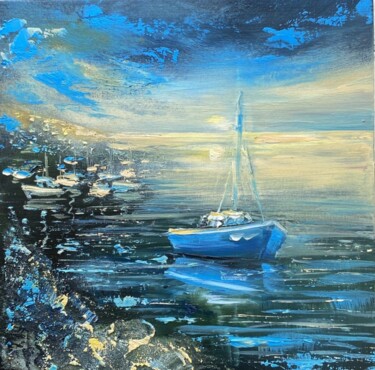 Painting titled "Ready to Sail" by Ludmila Gorbunova, Original Artwork, Oil Mounted on Wood Panel