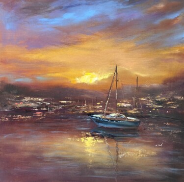 Painting titled "Golden Sunset" by Ludmila Gorbunova, Original Artwork, Oil