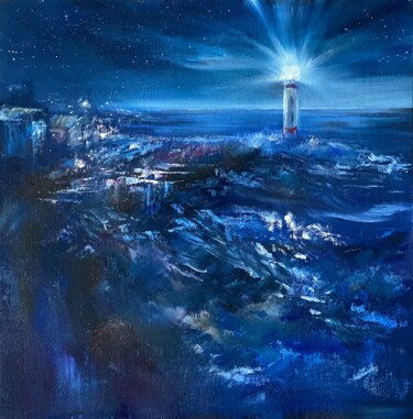 Painting titled "Night Light" by Ludmila Gorbunova, Original Artwork, Oil