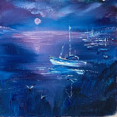 Painting titled "Moonlit Refuge" by Ludmila Gorbunova, Original Artwork, Oil