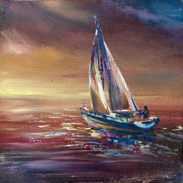 Painting titled "Sail into the Dawn" by Ludmila Gorbunova, Original Artwork, Oil