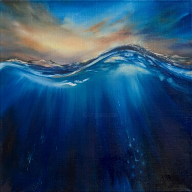 Painting titled "Sapphire Radiance" by Ludmila Gorbunova, Original Artwork, Oil Mounted on Wood Stretcher frame
