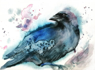 Painting titled "Black bird" by Ludmila Kolbenova, Original Artwork, Watercolor