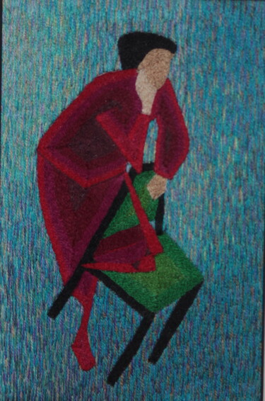 纺织艺术 标题为“Listener” 由Ludmila Korets, 原创艺术品, 刺绣 安装在纸板上