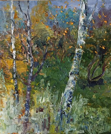 Painting titled "Golden autumn betwe…" by Liudmila Kylych, Original Artwork, Oil