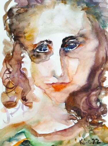 Painting titled "Portrait of Poland…" by Liudmila Kylych, Original Artwork, Watercolor