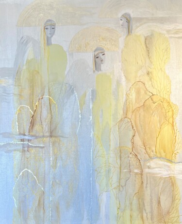 Schilderij getiteld "Ангелы-хранители" door Ludmila Pokacalova, Origineel Kunstwerk, Acryl Gemonteerd op Houten paneel