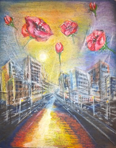 Malarstwo zatytułowany „Маки над містом” autorstwa Ludmila Toryanik, Oryginalna praca, Pastel