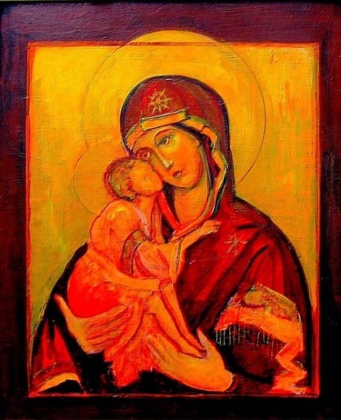 Peinture intitulée "icône rouge" par Ludmila Constant, Œuvre d'art originale, Huile