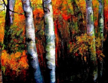 Peinture intitulée "Forêt  en feux d'au…" par Ludmila Constant, Œuvre d'art originale, Huile