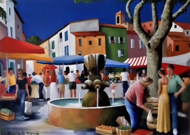 Painting titled "Un marché en Proven…" by Ludmilla C.Topalova, Original Artwork, Oil