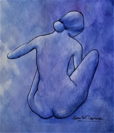 Dessin intitulée "Nu bleu" par Ludmilla C.Topalova, Œuvre d'art originale, Aquarelle