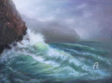 Malerei mit dem Titel "Seascape sunset" von Ludmilla Ukrow, Original-Kunstwerk, Öl