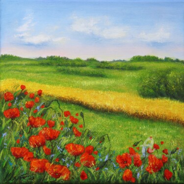 Malarstwo zatytułowany „Red poppies” autorstwa Ludmilla Ukrow, Oryginalna praca, Olej