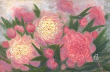 Painting titled "Delicate peonies" by Ludmilla Ukrow, Original Artwork, Oil
