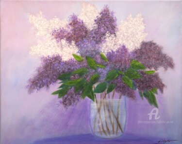 Painting titled "Lilac bouquet" by Ludmilla Ukrow, Original Artwork, Oil