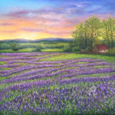 Painting titled "Lavender landscape" by Ludmilla Ukrow, Original Artwork, Oil