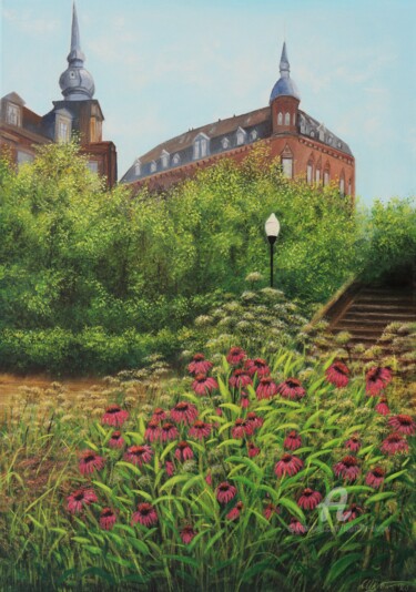 Peinture intitulée "Garden in the town" par Ludmilla Ukrow, Œuvre d'art originale, Huile