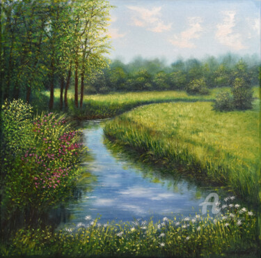 Painting titled "The river Blies" by Ludmilla Ukrow, Original Artwork, Oil