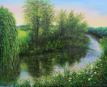 Painting titled "Along a river" by Ludmilla Ukrow, Original Artwork, Oil