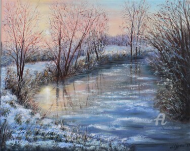 Malerei mit dem Titel "Winter landscape #1" von Ludmilla Ukrow, Original-Kunstwerk, Öl