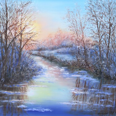 Painting titled "Winter landscape #3" by Ludmilla Ukrow, Original Artwork, Oil