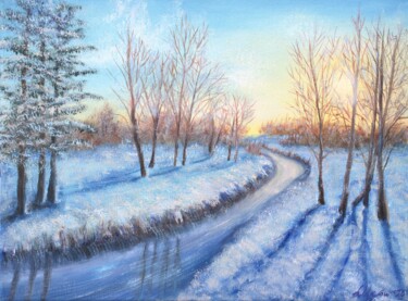 Painting titled "Winter landscape #7" by Ludmilla Ukrow, Original Artwork, Oil