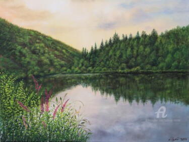 Painting titled "Lake" by Ludmilla Ukrow, Original Artwork, Oil