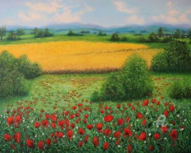 Painting titled "Wheat field in summ…" by Ludmilla Ukrow, Original Artwork, Oil