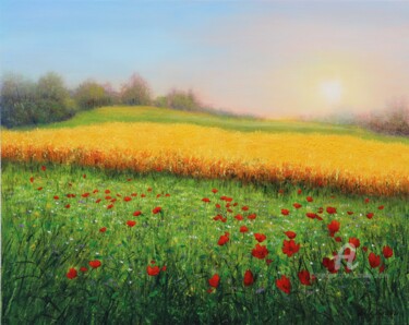 Pittura intitolato "Wheat field in summ…" da Ludmilla Ukrow, Opera d'arte originale, Olio