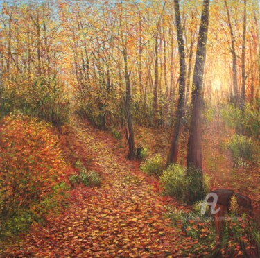 Peinture intitulée "The autumnal forest" par Ludmilla Ukrow, Œuvre d'art originale, Huile