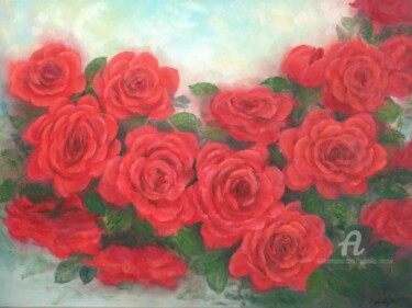 Painting titled "Roses" by Ludmilla Ukrow, Original Artwork, Oil