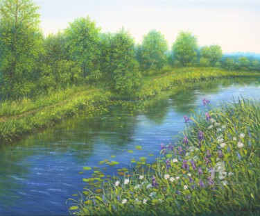 Painting titled "Water landscape in…" by Ludmilla Ukrow, Original Artwork, Oil