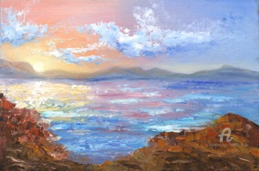 Painting titled "Colorful seascape s…" by Ludmilla Ukrow, Original Artwork, Oil